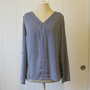 Dress Barn White Blue Vertical Stripe VNeck Blouse